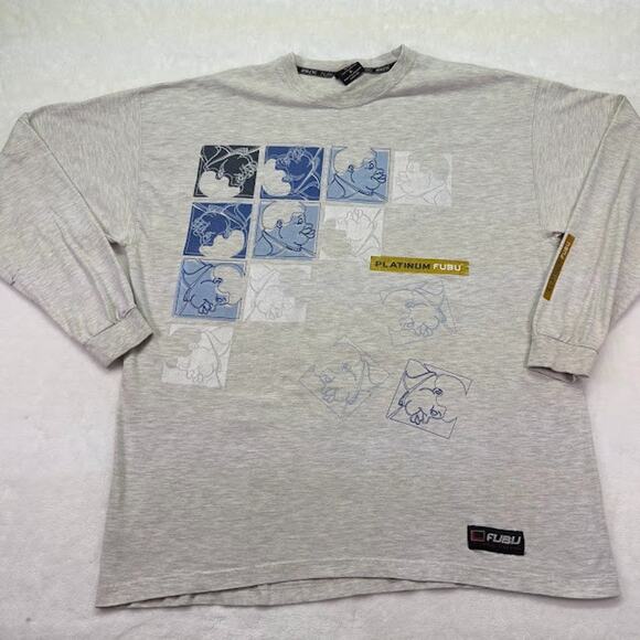 Vintage Rare FUBU Platinum Fat Albert Y2k Gray Long Sleeve Shirt XL Hip Hop - Picture 1 of 10